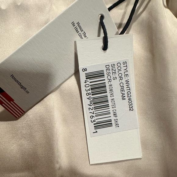 Honor The Gift Beige Button- silk Down Shirt with Embroidered Detail NWT Size S - Picture 6 of 6